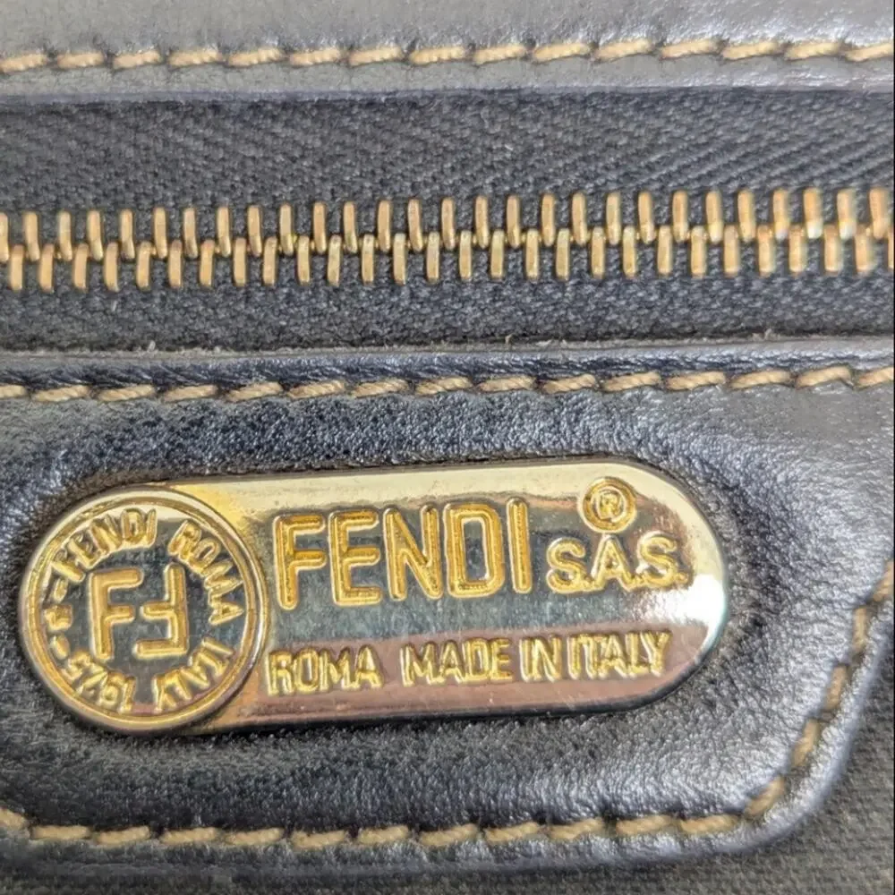 FENDI Black and Taupe Striped Crossbody or Shoulder Bag VTG